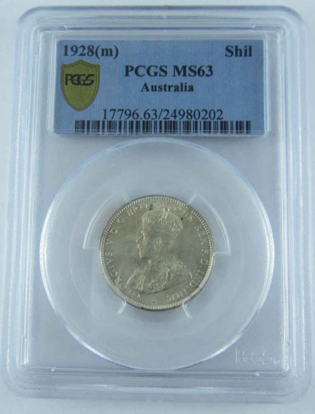 RARE QUALITY 1928 SHILLING PCGS MS63.