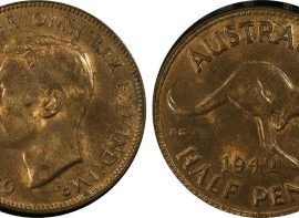 1942 (m) half penny PCGS MS62RB