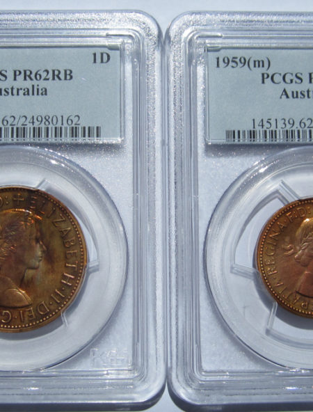 1959 Melbourne PROOF Penny PCGS graded PR62RB. Scarce with red