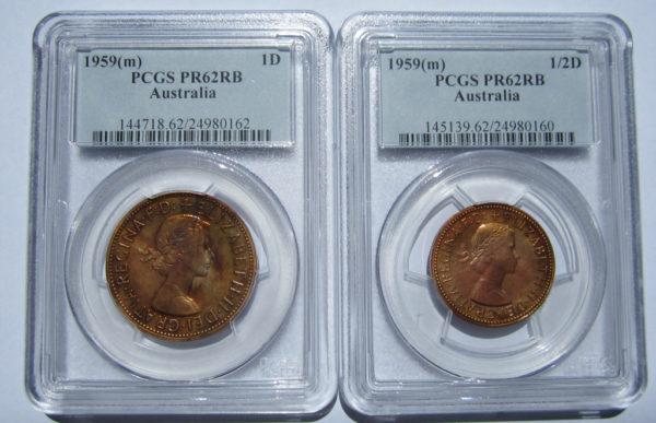 1959 Melbourne PROOF Penny PCGS graded PR62RB. Scarce with red