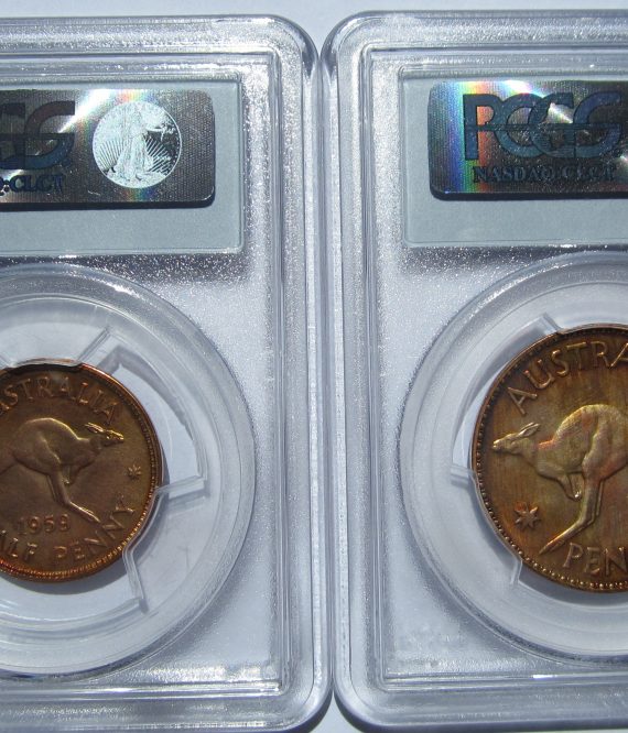 1959 Melbourne PROOF Penny PCGS graded PR62RB. Scarce with red