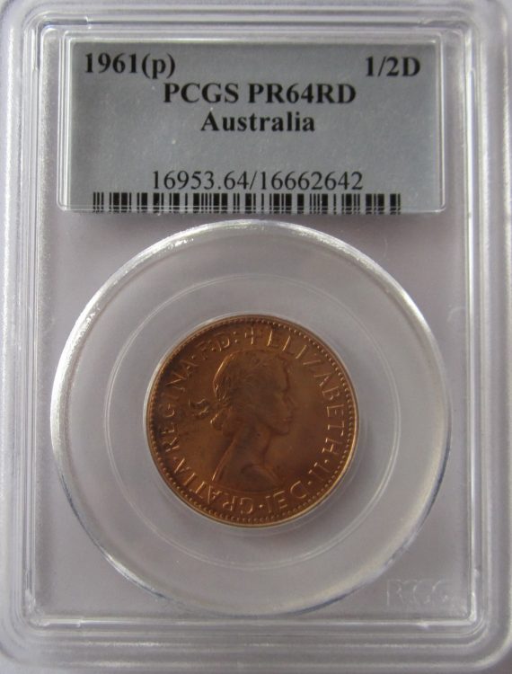 1961 Half Penny. PGDS PR64RD.