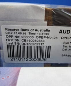 A full bundle of 100 $5 notes from RBA