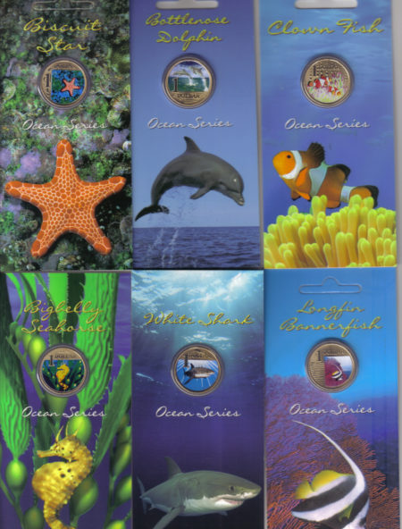 2006 - 2007 Ocean Series pad printed $1 coin set of 6