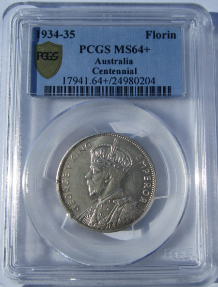 1934/5 Centenary Florin in PCGS MS64+