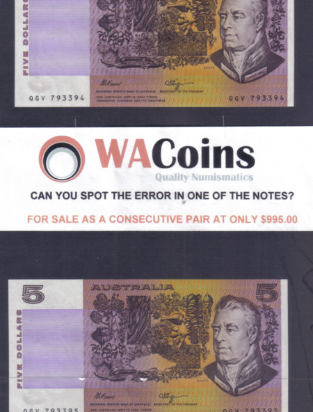 ERROR NOTE Fraser Higgins $5 consec pair