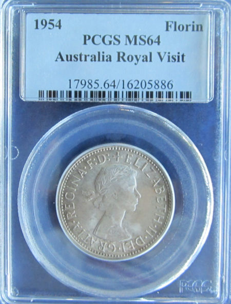 1954 Royal Visit Florin. Scarce in MS64