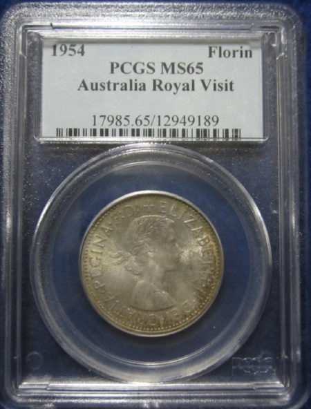 1954 Royal Visit Florin in MS65